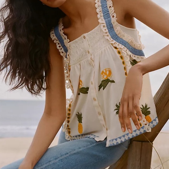 Anthropologie Seen Worn Kept Pineapple
Ruffled Tank Xs - Picture 4 of 16